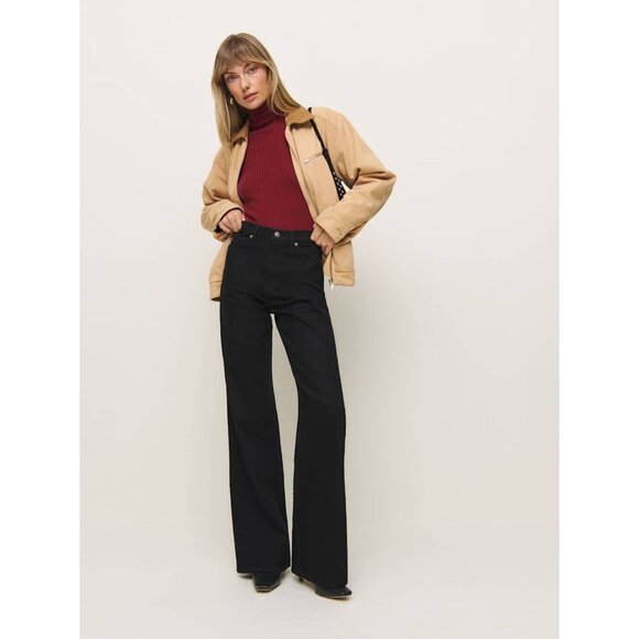 Cary Stretch High Rise Slouchy Wide Leg Jeans in Black - Picture 2 of 10